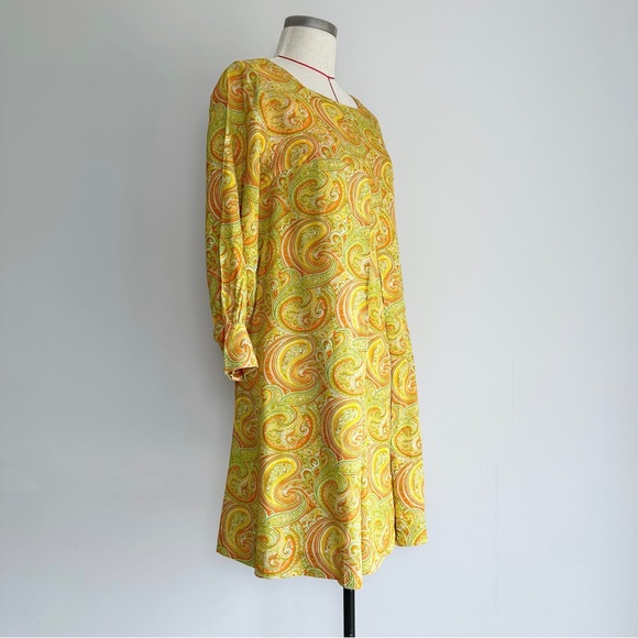Vintage 60’s Dress Size UK 8 Yellow Paisley Mini Square Neck - Picture 14 of 16